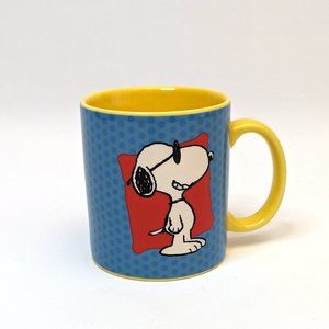 Peanuts Snoopy Coffee Mug Cup Just Call Me Sugar Lips Blue Bright Yellow Dotted